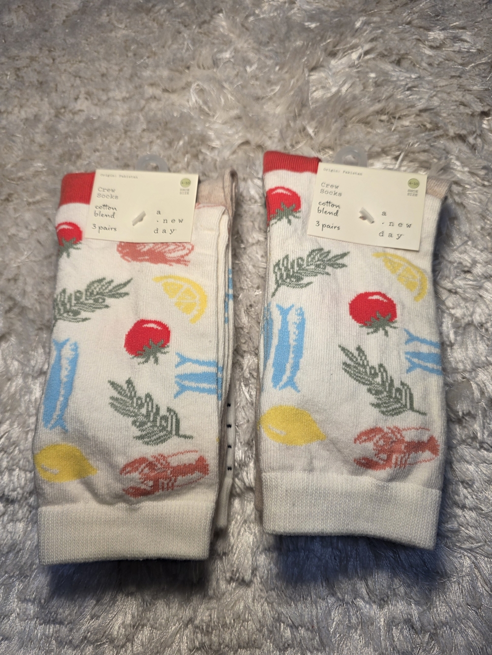 A new day Cream Crew Socks with Colorful‎ Produce Print - 3 Pack